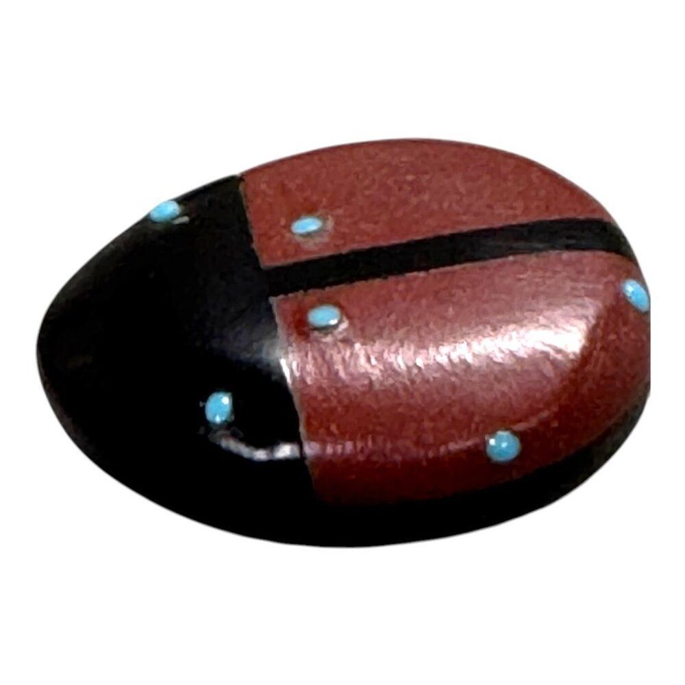 Vtg Native American Zuni Hand Carved Coral Ladybug Fetish Black Onyx Turquoise